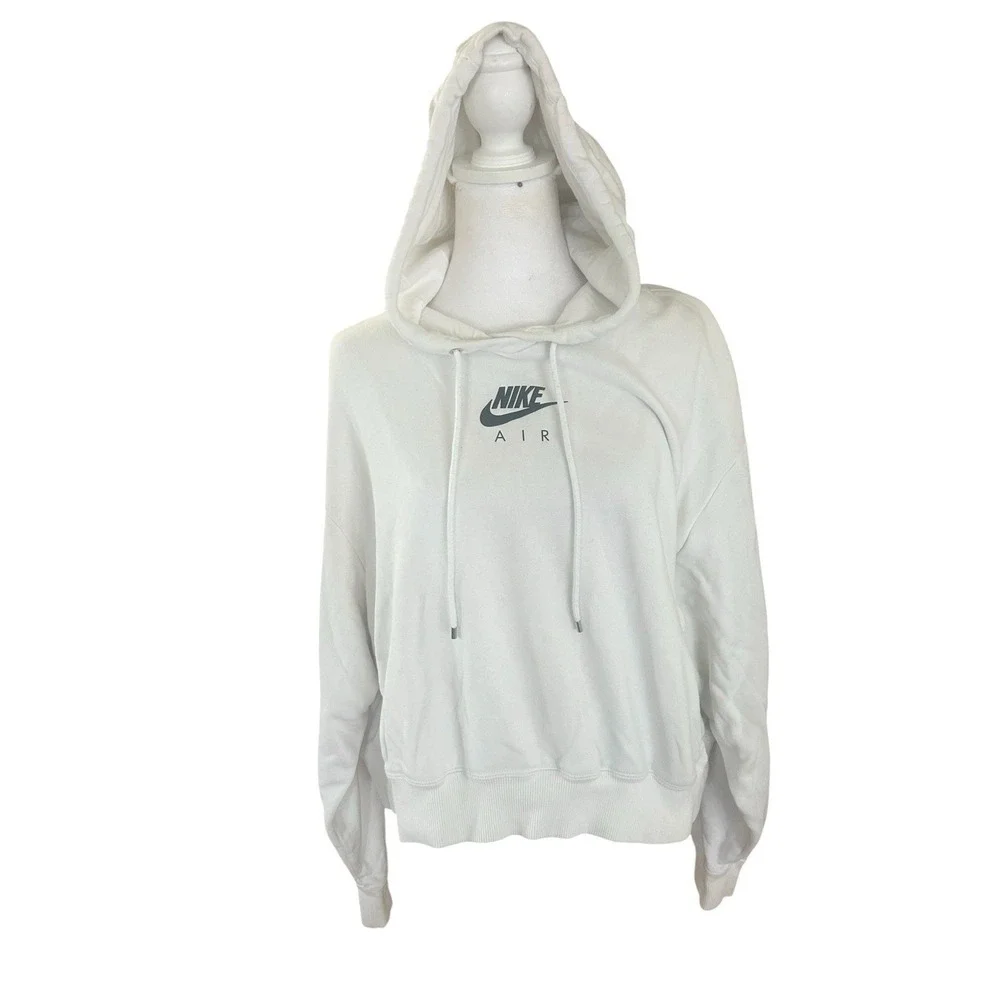 Nike Air Fleece Pullover Cropped Hoodie White with Black Spellout Logo Size XL
